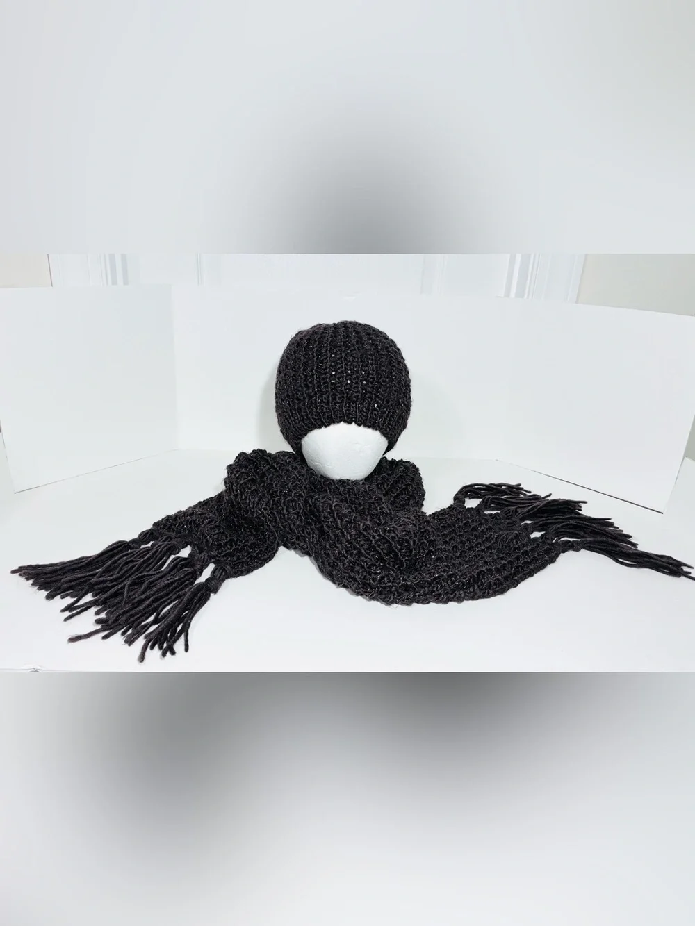 Y2K La Fiorentina Brown Metallic Chunky Knit Beanie Scarf Set OS